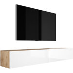 Meuble tv suspendu, (2 � 100) � 34 � 32 cm, ch�ne wotan / blanc brillant