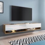 Deco in paris - meuble tv suspendu 2 portes 2 niches en ch�ne et blanc romane xxl