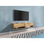 Deco in paris - meuble tv suspendu 2 portes 2 niches en chne romane xl - 140 cm