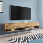 Deco in paris - meuble tv suspendu 2 portes 2 niches en ch�ne romane xxl - 180 cm