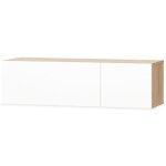 Meuble tv suspendu 4 compartiments imitation chêne et blanc chickie l 240 x h 34 x p 40 cm Meuble tv suspendu 4 compartiments imitation chêne et blanc chickie l 240 x h 34 x p 40 cm