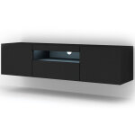 Bim furniture ? meuble tv suspendu ou au sol noir mat avec �clairage led ? dimensions 150x37x42cm ? rangement ...