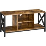 Yaheetech - meuble tv pour tlviseur jusqu' 45 pouces support tv en bois et mtal avec compartiments ...