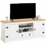 Meuble tv tequila, 2 portes et 1 tiroir, en pin massif lasur blanc et brun