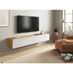 Meuble tv vincennes, meuble tv avec 2 portes, meuble de salon suspendu, 180x35h28 cm, chne node et blanc ...