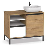 Pegane - meuble vasque 1 porte + 1 tiroir coloris chêne doré / blanc - hauteur 95. 5 x longueur 100 x ... Pegane - meuble vasque 1 porte + 1 tiroir coloris chêne doré / blanc - hauteur 95. 5 x longueur 100 x ...