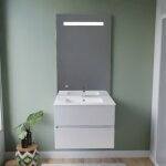 Meuble vasque tout inox rosinox 70 cm + miroir elgance ht105 - blanc - plan vasque en cramique