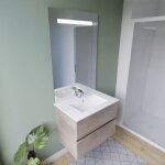 Meuble vasque tout inox rosinox 70 cm + miroir elgance ht105 - bois - plan vasque en cramique