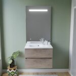 Meuble vasque tout inox rosinox 70 cm + miroir el�gance ht105 - bois - plan vasque en r�sine