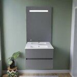 Meuble vasque tout inox rosinox 70 cm + miroir elgance ht105 - gris - plan vasque en cramique