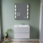 Meuble vasque tout inox rosinox 70 cm + miroir excellence - blanc - plan vasque en cramique