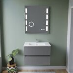 Meuble vasque tout inox rosinox 70 cm + miroir excellence - gris - plan vasque en cramique