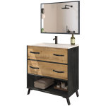 Pegane - meuble vasque avec miroir coloris marbre / chêne doré - hauteur 90 x longueur 81 x profondeur ... Pegane - meuble vasque avec miroir coloris marbre / chêne doré - hauteur 90 x longueur 81 x profondeur ...