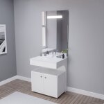 Meuble vasque pmr epure 70 cm avec miroir led el�gance et caisson roulant - blanc brillant