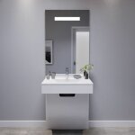Meuble vasque pmr epure 70 cm avec miroir led el�gance ht105 - blanc brillant