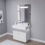 Meuble vasque pmr epure 80 cm avec miroir led el�gance et caisson roulant - blanc brillant