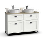 Pegane - meuble vasque pour salle de bain coloris blanc, ch�ne cambrian - longueur 120 x profondeur 47 ...