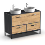 Pegane - meuble vasque pour salle de bain coloris imitation marbre, ch�ne - longueur 120 x profondeur ...