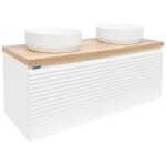 Naturel meuble vasque stri� savona 118x43x44, 8 cm blanc brillant, planche de ch�ne halifax (savona120biddh) ...