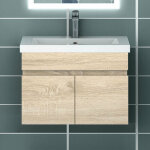 Meuble vasque suspendu 60cm naturel avec 2 portes