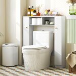 Costway - meuble wc au - dessus de toilettes / meuble de rangement - 2 compartiments ouverts - 2 placard ...