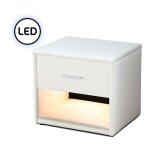 Meubler design chevet simili cuir avec �clairage led leva - blanc, polyur�thane, mdf, rectangulaire, ...