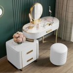 Meubler design - coiffeuse cramique marbre et or ravena avec tabouret assorti - polyurthane blanc, ...