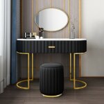 Meubler design - coiffeuse  tiroir dessus de table en faux marbre vita - polyurthane noir, mtal, mousse ...