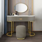 Meubler design - coiffeuse  tiroir dessus de table en faux marbre vita - velours taupe, mtal, mousse ...