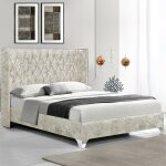 Meubler design - lit capitonn� grand t�te de lit focuse - beige - 140x190, velours broy�, style baroque, ...