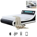 Lit led avec haut - parleurs int�gr�s bluetooth et coffre de rangement amir - 140x190, polyur�thane, ...