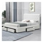 Meubler design - lit design avec rangement tiroirs hyde - polyurthane blanc - 180x200, style contemporain, ...