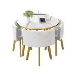 Meubler design - table  manger ronde et chaises encastrable popup - marbre blanc chaises blanc, bois ...
