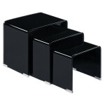 Meubletmoi - lot de 3 tables basses gigogne en verre tremp� noir - ice