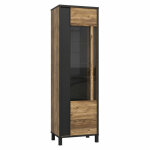 Colonne vitrine 1 porte d�cor bois et noir pieds noir - celia
