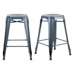 Meubletmoi - lot 2 tabourets de bar h. 65 cm m�tal gris et perforations - metalica