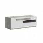 Meubletmoi - meuble tv 140 cm 1 porte 2 tiroirs blanc et décor bois gris - alexiane Meubletmoi - meuble tv 140 cm 1 porte 2 tiroirs blanc et décor bois gris - alexiane