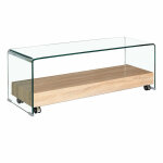 Meubletmoi - meuble tv 130 cm verre tremp caisson dcor chne sur roulettes - ice