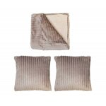 Meubletmoi - plaid + 2 coussins marron glac� en velours c�tel� doux - boreal