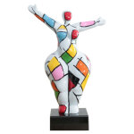 Meubletmoi - statue femme bras lev�s carreaux multicolores h34 cm - lady square