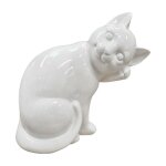 Meubletmoi - statue chat blanc laqu� assis avec patte sur museau h. 23 cm - cat