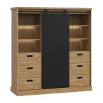 Vaisselier 1 porte 6 tiroirs décor chêne et noir éclairage led - farm Vaisselier 1 porte 6 tiroirs décor chêne et noir éclairage led - farm