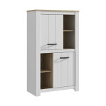 Vaisselier 2 portes 4 niches blanc mat décor bois poignées noir - leane Vaisselier 2 portes 4 niches blanc mat décor bois poignées noir - leane