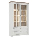 Meubletmoi - vitrine 2 portes 2 tiroirs �clairage led d�cor blanchi - angele