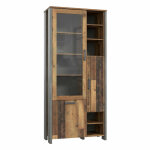 Meubletmoi - vitrine 3 portes et 14 niches effet bois vieilli et béton gris - buck Meubletmoi - vitrine 3 portes et 14 niches effet bois vieilli et béton gris - buck