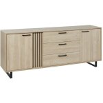 Meublorama - buffet design 220cm avec 2 portes et 3 tiroirs pour salon couleur ch�ne clair collection ...
