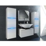 Meublorama - ensemble meubles de salle de bain blanc collection owl. 2 colonnes, meuble sous vasque, ...