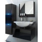 Meublorama - ensemble meubles de salle de bain noir collection owl. colonne, meuble sous vasque, miroir, ... Meublorama - ensemble meubles de salle de bain noir collection owl. colonne, meuble sous vasque, miroir, ...