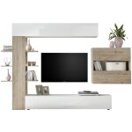 Meublorama - ensemble meubles salon avec rangements, collection vasco, blanc laqué / chêne clair Meublorama - ensemble meubles salon avec rangements, collection vasco, blanc laqué / chêne clair