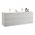 Meuble de salle de bain suspendu avec deux vasques et 2 tiroirs, collection vienne. coloris blanc brillant ...